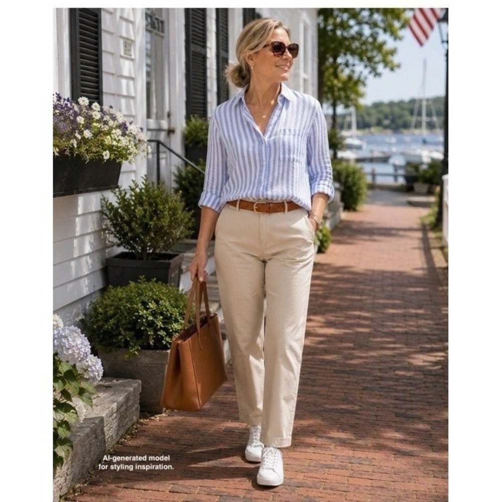 LL Bean‎ Classic Fit Chino Pants Womens Size 16P Beige Khaki 100% Cotton 299969